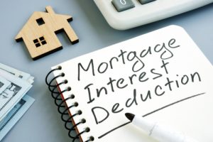 Mortgage Interest Deduction Concept. Model Of Home And Calculator.